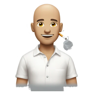 bald boy in white shirt with a cigarette sticker