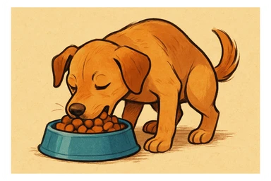 a dog eating dog food, style 1 sticker