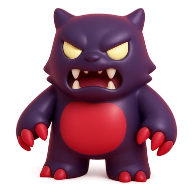 angry monster with sharp claws, glowing eyes, fierce snarl, dark purple and red palette sticker