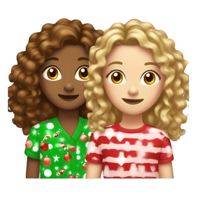 3 girls in Christmas pjs. Tallest with brown curly hair, middle with brown hair, and youngest with blonde hair. sticker