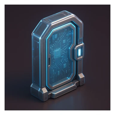 a door in a futuristic sci-fi style, metallic, glowing accents sticker