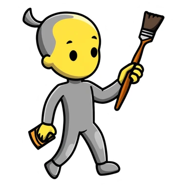 A paintbrush transforming into a metallic human silhouette, symbol of artistic identity sticker