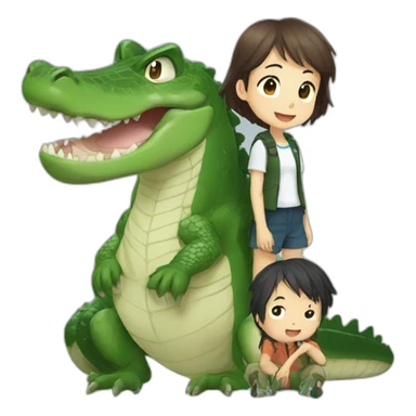 Anime crocodile and two children sticker