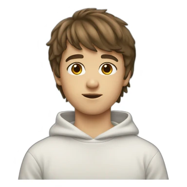 boy with brown hair and bangs wearing a sweatshirt sticker