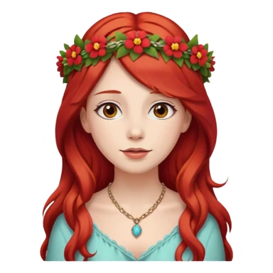 Women red long hair with Flower Crown and Necklace sticker