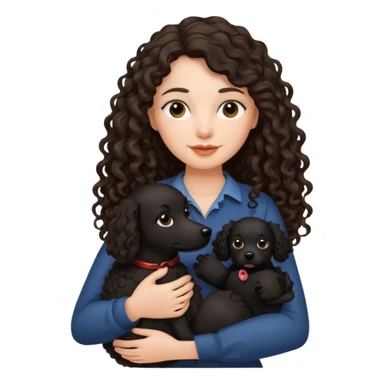 A brunette long haired a lil bit curly hair holding a black dog sticker