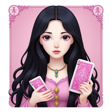 long black hair girl with pink tarot cards sticker