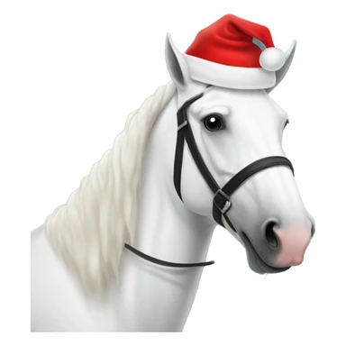 A white horse wearing santas hat sticker