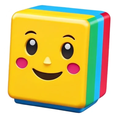 A single colorful toy block with a cute smiling face sticker