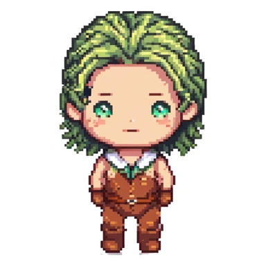 Make the object more realistic in pixel art style while keeping it playful and abstract. Add realistic hair texture and shading, and include more anatomical details but still maintain a cartoonish look. No explicit nudity. sticker