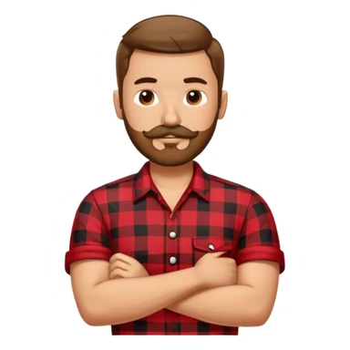 A man with a short brown haircut and a beard with a mustache (anchor) in a red and black checked shirt smugly crossed his arms on his chest and was pleased sticker