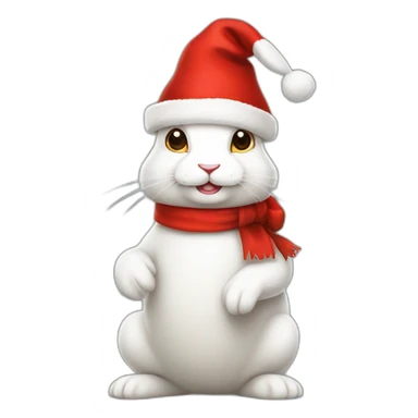 christmas white rabbit in red hat full body sticker