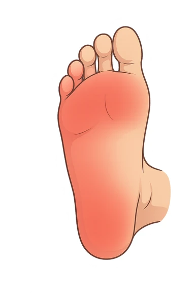 Piede con rossore sotto la pianta focus sulle punte dei piedi sticker