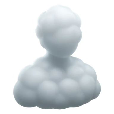 front view of a person composed entirely of white fluffy convex clouds, shoulders visible, matte glass style sticker