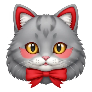 Fluffy grey kitty with a red bow sticker