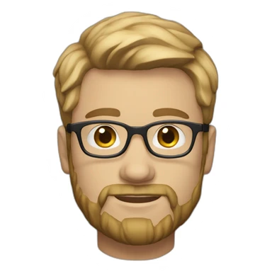 white male 25 years old straight dark blond hair glasses and little beard sticker