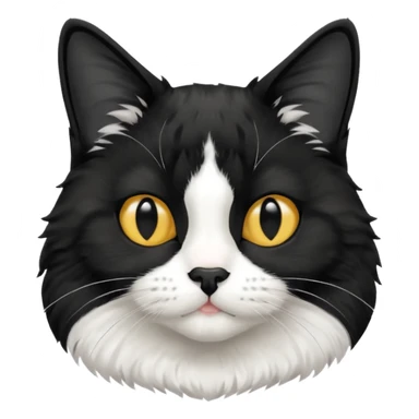 A tuxedo cat, top half body, a black mark near his mouth under the nose sticker