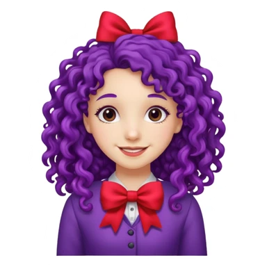 purple long curly haired girl with red bow sticker