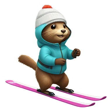Beaver on skis sticker