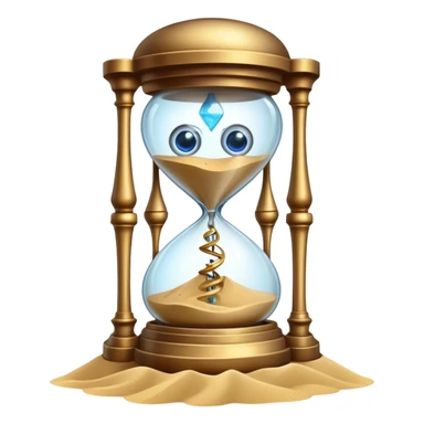 A timekeeping beast with eyes and an hourglass-shaped torso filled with enchanted sand that flows upward instead of down, surrounded by clockwork appendages that tick in rhythm with nearby life forces. sticker
