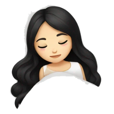 asian cute girl with long beauty black hair sleeping with white blanket and pillow sticker