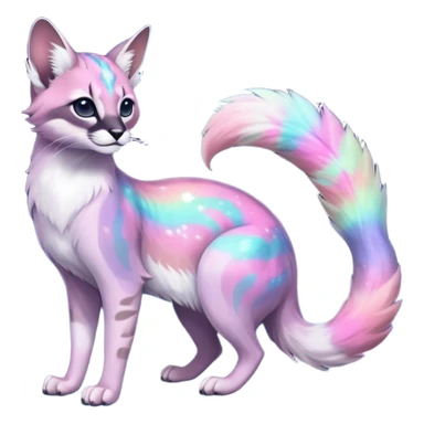 Colorful nebulae nebula starry galactical shiny tropical pale light fruity pastel white glorious iridescent divine exotic cute cool beautiful realistic antasy-caracal-civet-genet-sergal-vernid-Cacomistle-Trico-oncilla-animal-Fakémon-hybrid-fursona (full body) sticker