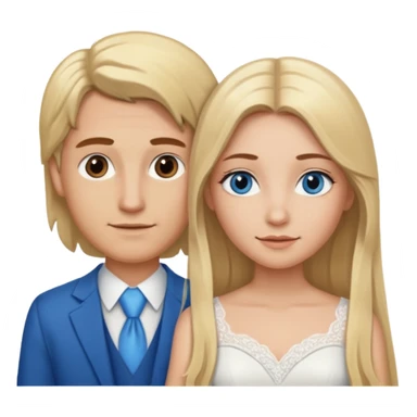 a blonde girl with a middle part with long hair and blue eyes and brown eyebrows marrying a man with light brown hair with a middle part and brown eyes  sticker