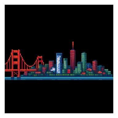 Add Golden Gate Bridge to San Francisco in pixel art style sticker