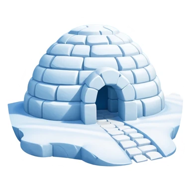 A traditional snow igloo on a vast snowy plain under a clear blue sky. Soft sunlight casts gentle shadows across the snow. The igloo has a small entrance tunnel and compacted snow blocks forming its dome. Realistic Arctic environment, crisp atmosphere, calm winter feeling. sticker