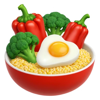 3D food emoji, glossy, smooth shapes, premium style,
broccoli, red bell pepper, rice bowl, chicken breast,
boiled eggs, vitamins bottle,
light warm background
 sticker