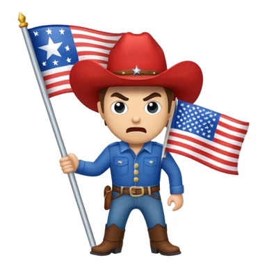 Flag that’s red white and blue and has what and an angry cowboy on it  sticker