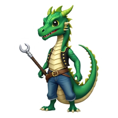 anthropomorphised dragon in a band t-shirt and jeans with a pirate eye-patch walking upright, relaxed pose sticker