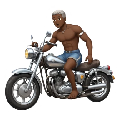 Black big men without shirt riding an old small motorcycle sticker