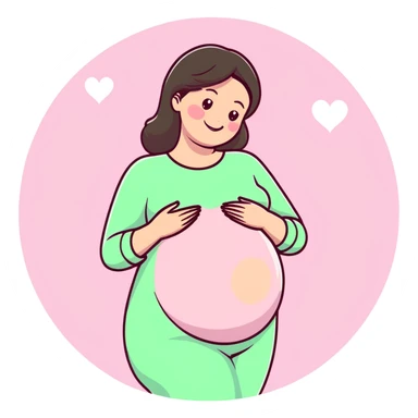 smiling brunette pregnant woman surrounded by pastel pink hearts sticker