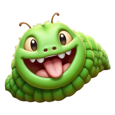 Cinematic Realistic Cute Yawning Caterpillar Portrait Emoji, Head tilted slightly with a dramatic, wide-open yawn, showcasing a soft, downy segmented body in vivid green with subtle drooping and half-closed, drowsy eyes, rendered with intricate natural texture and gentle shadows, high shine, relaxed yet expressive, styled with a dash of woodland charm, soft glowing outline, capturing the essence of a sleepy yet affectionate caterpillar that appears ready to stretch out and rest among the leaves! sticker