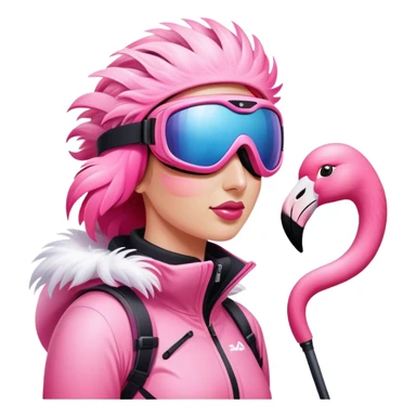 A female skiing flamingo on the slope wearing ski goggles sticker
