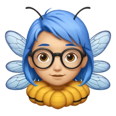 bee with blue hair and spectacles and wings sticker
