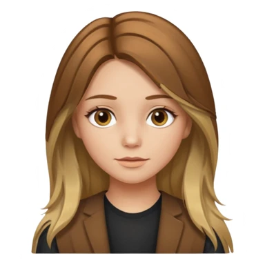 make a girl with long brown hair with blond highlights and layers with hazel eyes middle part sticker