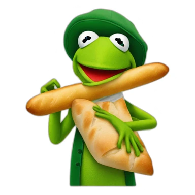 kermit the frog with a berret and a baguette sticker