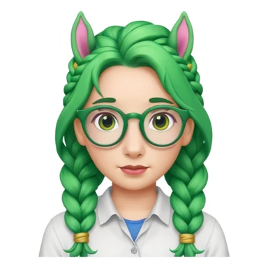 braided unicorn wiith big visible braids looking into the camera spectacled green hair sticker