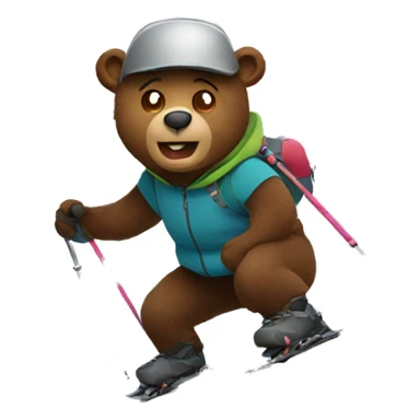 a bear skiing in the mountain sticker