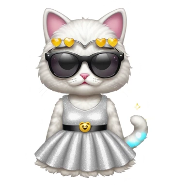 a cat dressed as a glamorous celebrity, wearing sunglasses and a sparkling outfit, emoji style sticker