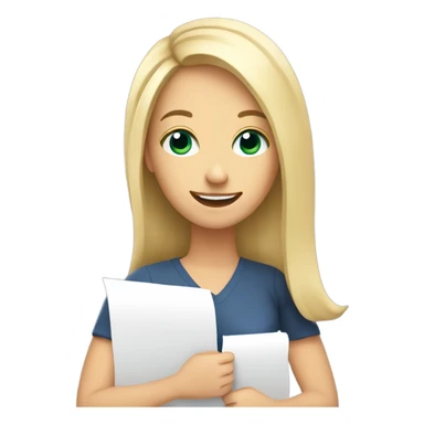 White woman with long blonde hair, holding a completed to do list, celebrating  sticker