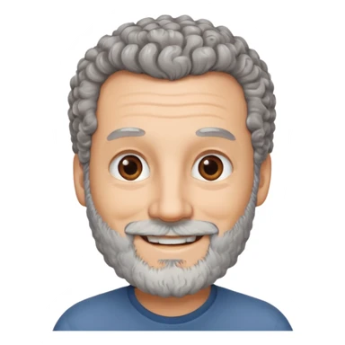 Illustrated emoji of a middle aged man with receding grey curly hair, brown eyes, white skin and a beard sticker