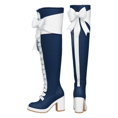 Navy blue thigh high boots with white bow sticker