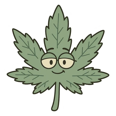 cartoon style weed leaf with round glasses, no background sticker
