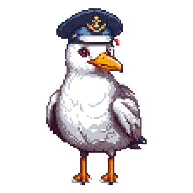 seagull with a captain's hat sticker