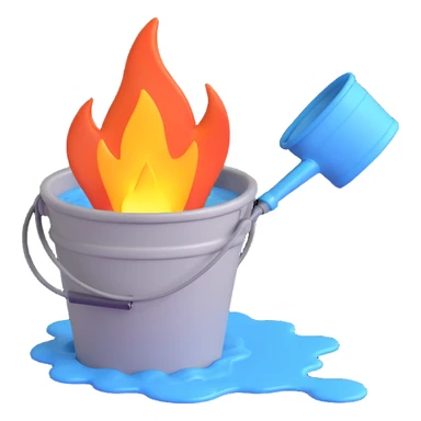 bucket pouring water on a small flame sticker