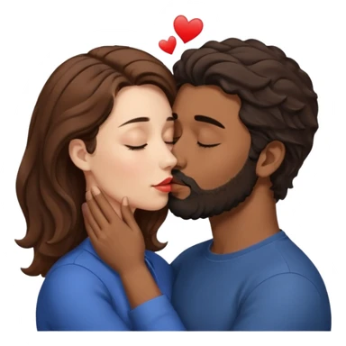White woman (brown hair with eyes closed) kissing the top of the head (forehead) of brown man with black wavy hair (has a a beard with his eyes closed too). Woman has her lips to the forehead of the man, kissing him. sticker