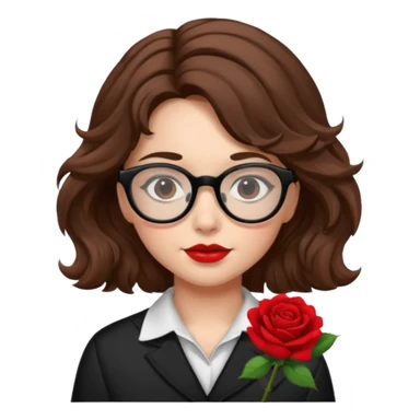 Una ragazza con capelli castani mossi e indossi occhiali neri e con una piccola rosa nella testa sticker